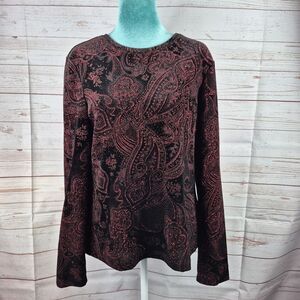 Vtg White Stag Black Velvet Red Glitter Floral Whimsigoth Top Sz M Fairy Grunge